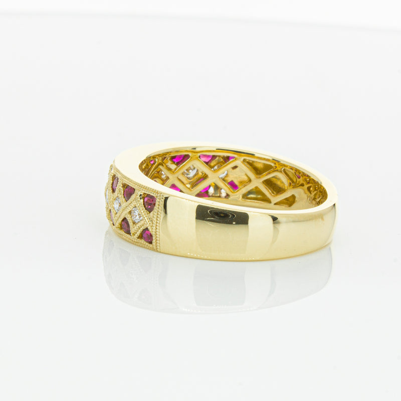 18ct Yellow Gold Ruby & Diamond Honour Band-Ring-Walker & Hall