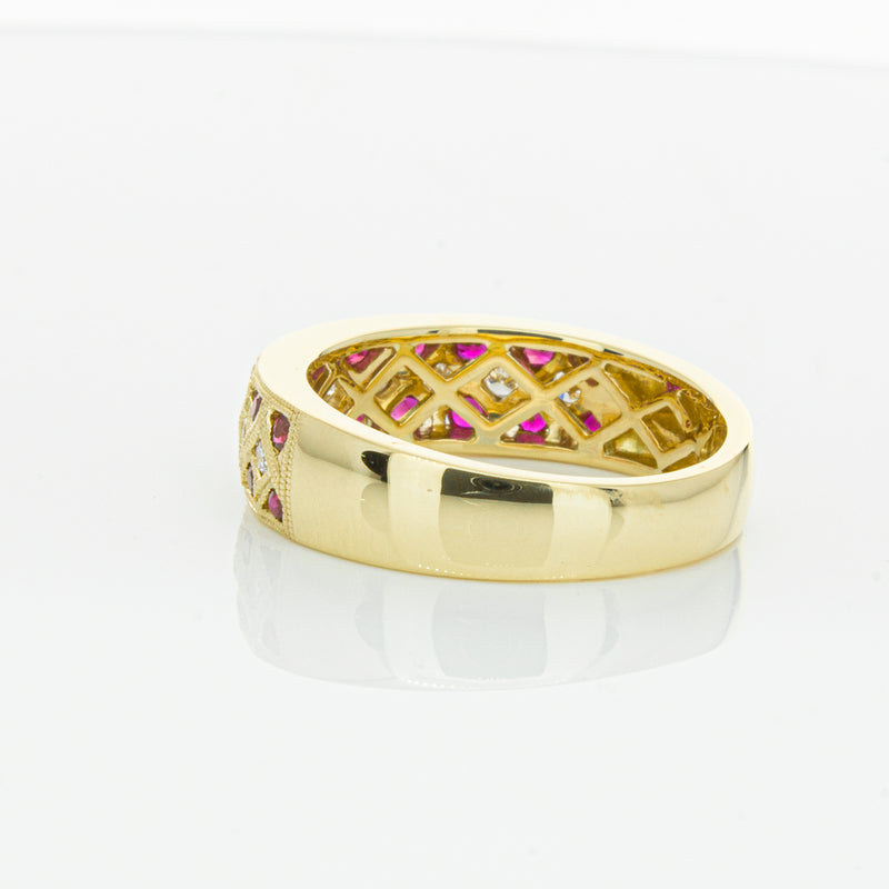 18ct Yellow Gold Ruby & Diamond Honour Band-Ring-Walker & Hall