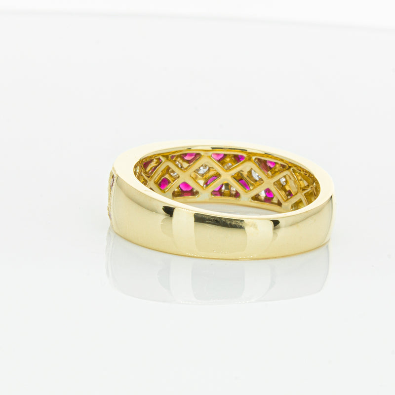18ct Yellow Gold Ruby & Diamond Honour Band-Ring-Walker & Hall