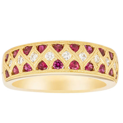 18ct Yellow Gold Ruby & Diamond Honour Band-Ring-Walker & Hall