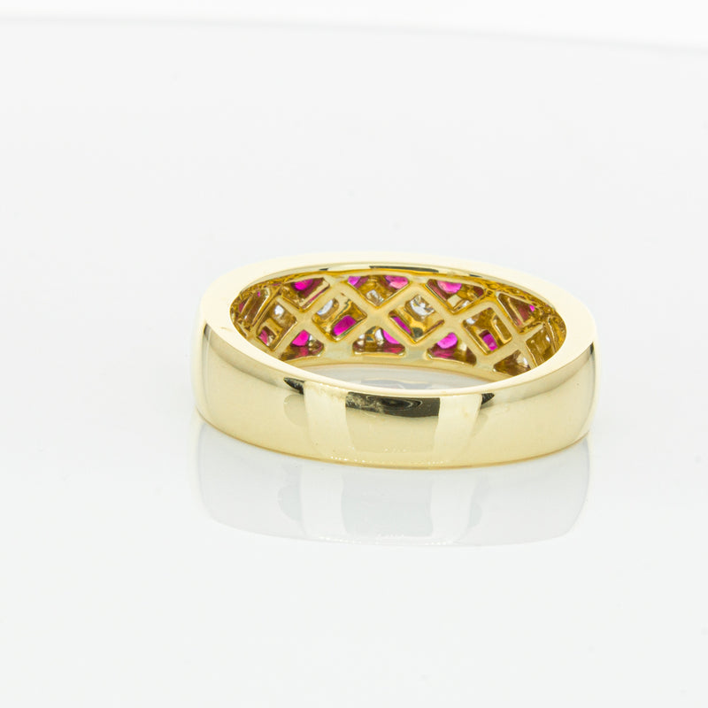 18ct Yellow Gold Ruby & Diamond Honour Band-Ring-Walker & Hall