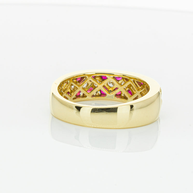 18ct Yellow Gold Ruby & Diamond Honour Band-Ring-Walker & Hall