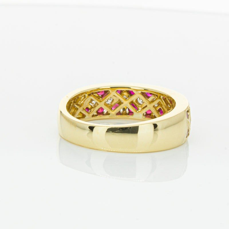 18ct Yellow Gold Ruby & Diamond Honour Band-Ring-Walker & Hall