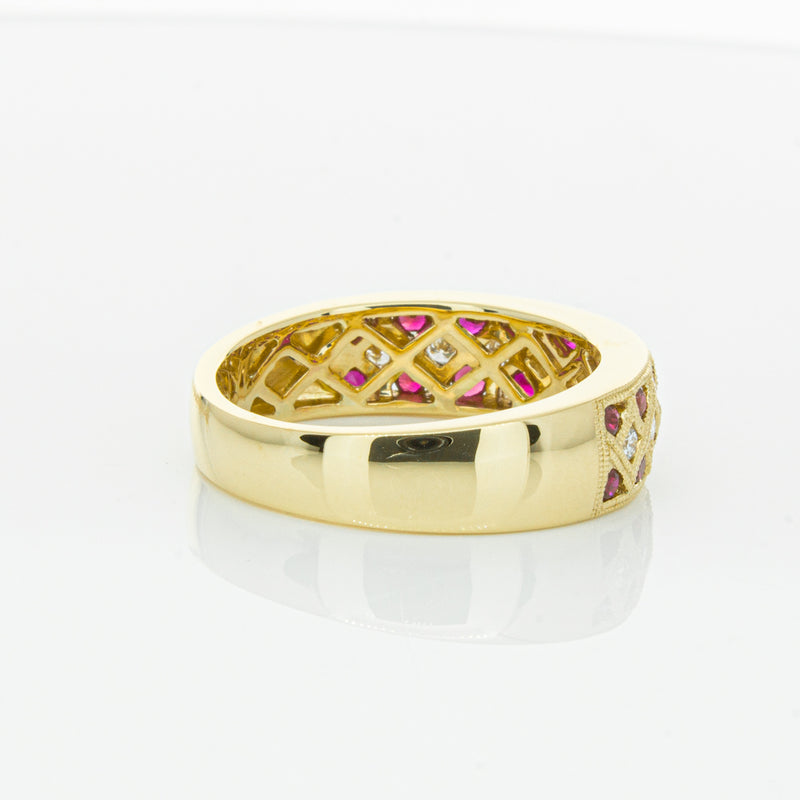 18ct Yellow Gold Ruby & Diamond Honour Band-Ring-Walker & Hall