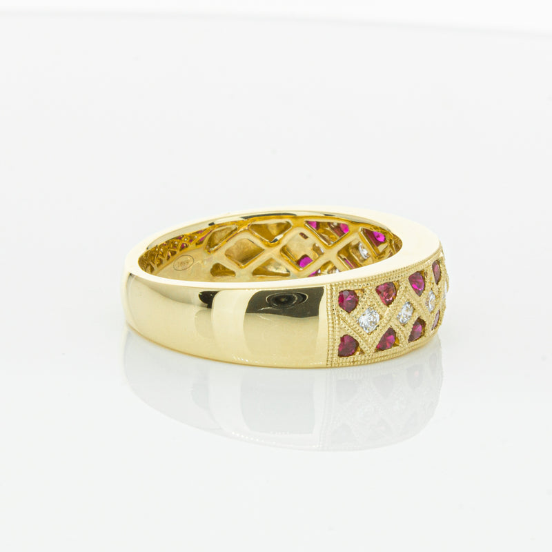 18ct Yellow Gold Ruby & Diamond Honour Band-Ring-Walker & Hall