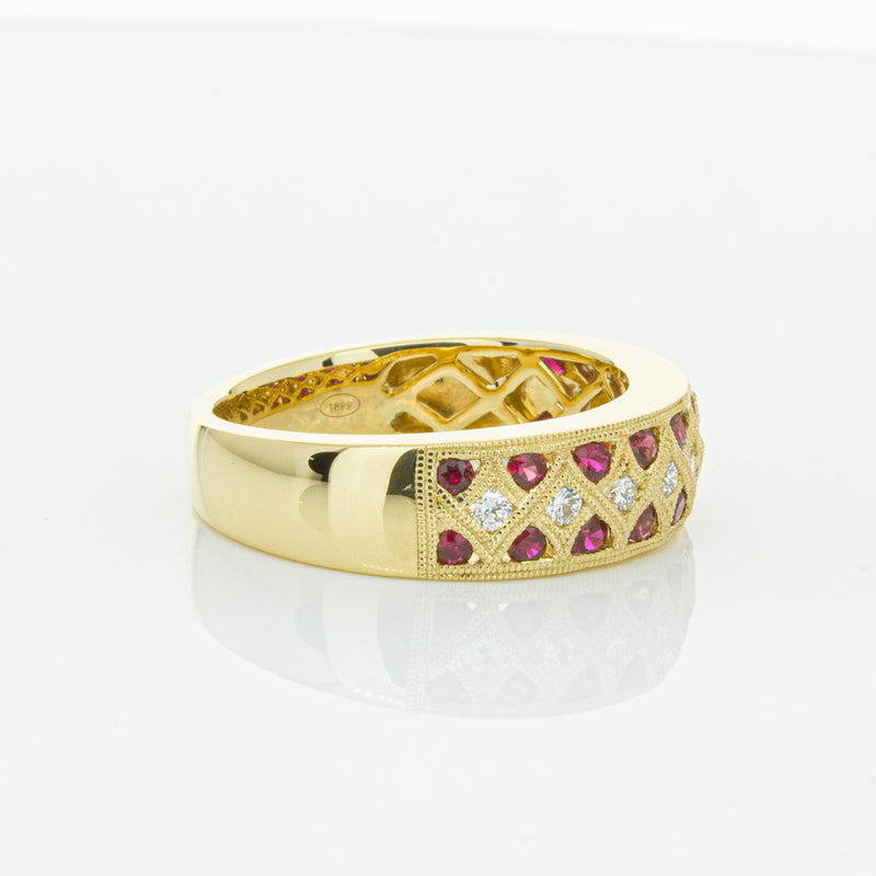 18ct Yellow Gold Ruby & Diamond Honour Band-Ring-Walker & Hall