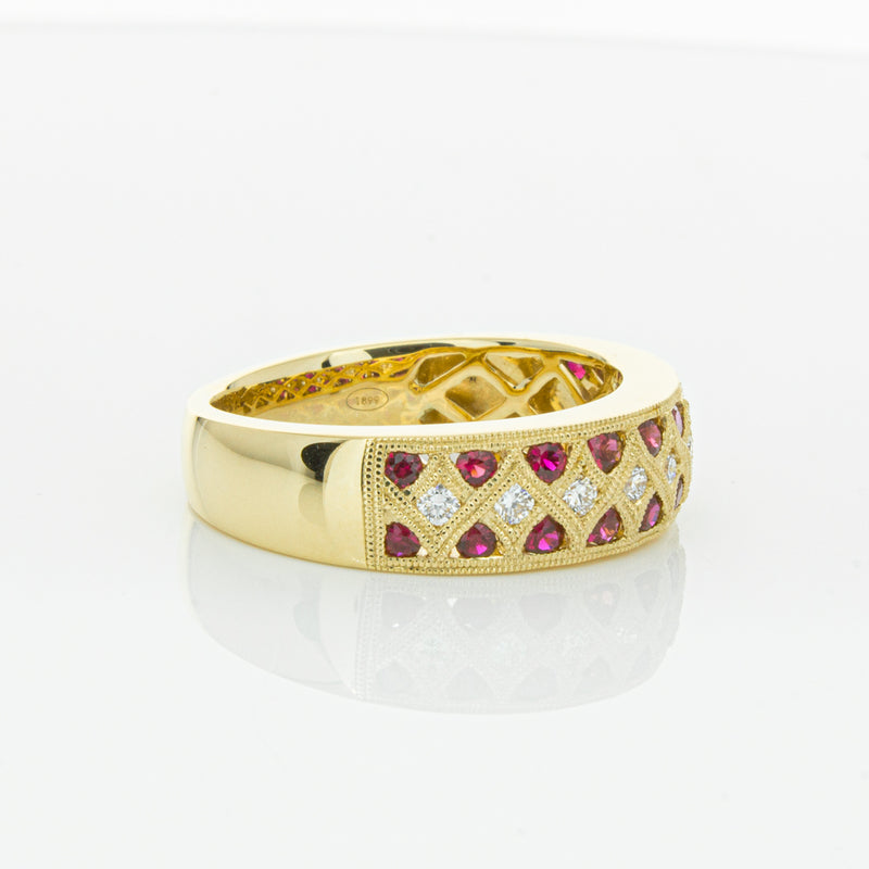 18ct Yellow Gold Ruby & Diamond Honour Band-Ring-Walker & Hall