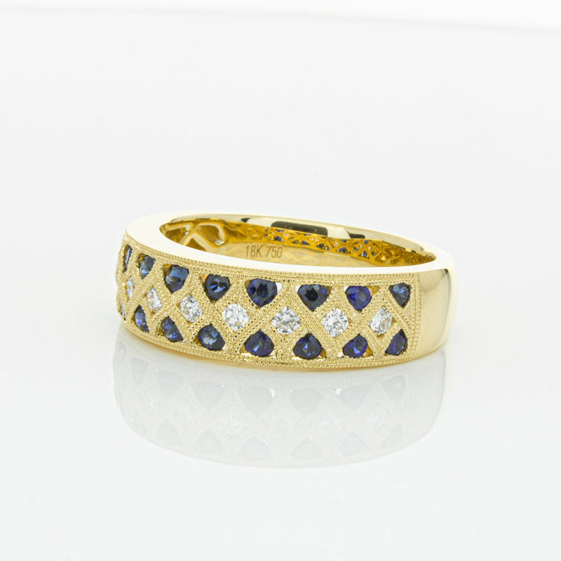 18ct Yellow Gold Sapphire & Diamond Honour Band-Ring-Walker & Hall
