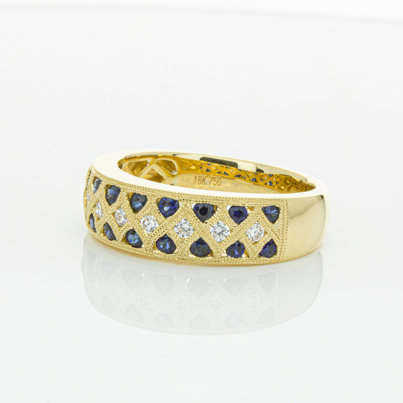 18ct Yellow Gold Sapphire & Diamond Honour Band-Ring-Walker & Hall