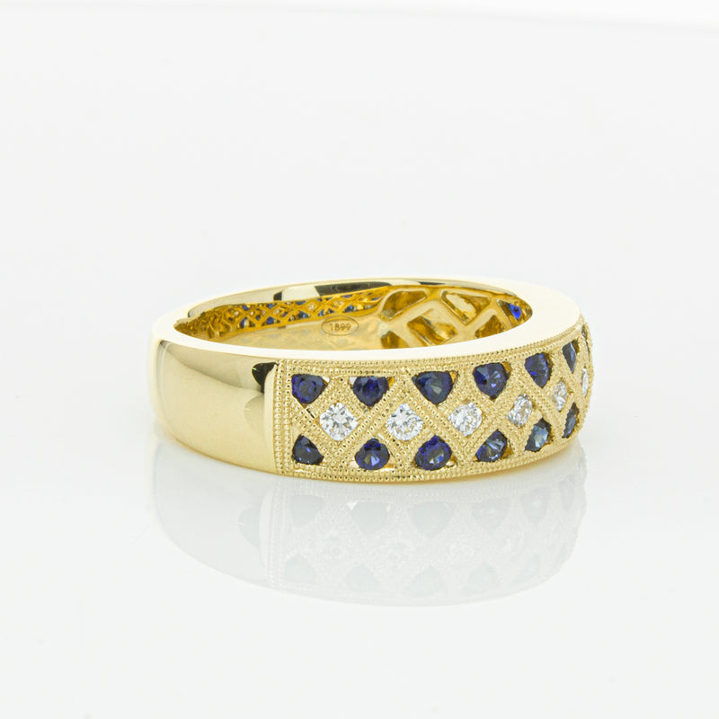 18ct Yellow Gold Sapphire & Diamond Honour Band-Ring-Walker & Hall