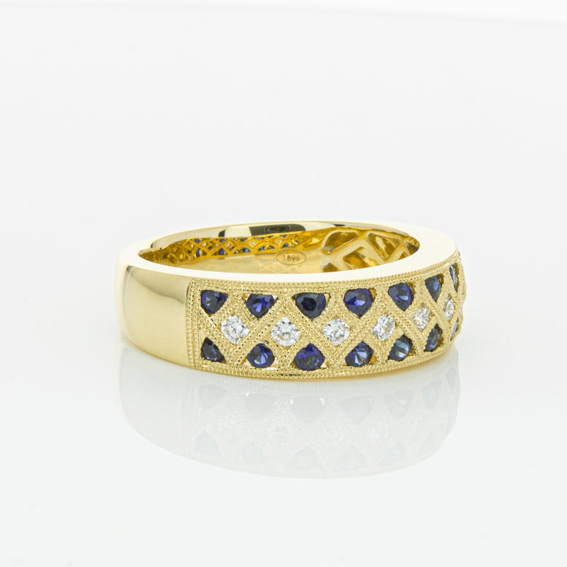18ct Yellow Gold Sapphire & Diamond Honour Band-Ring-Walker & Hall