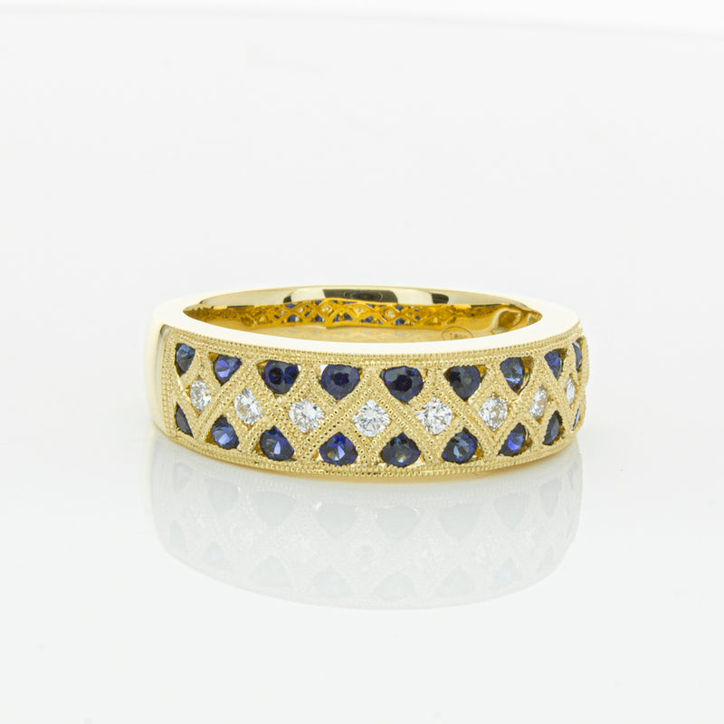 18ct Yellow Gold Sapphire & Diamond Honour Band-Ring-Walker & Hall