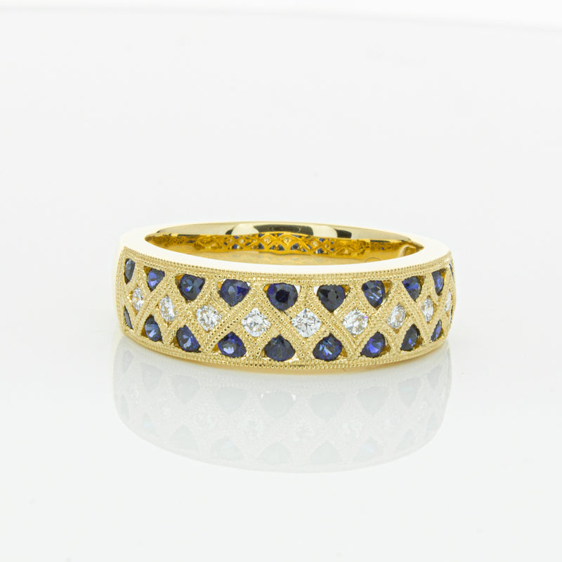 18ct Yellow Gold Sapphire & Diamond Honour Band-Ring-Walker & Hall