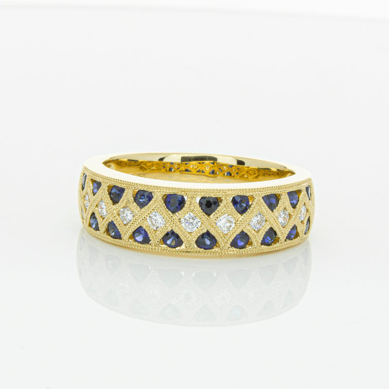 18ct Yellow Gold Sapphire & Diamond Honour Band-Ring-Walker & Hall