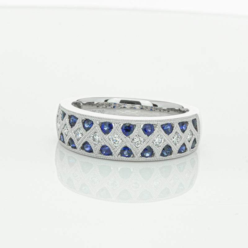 18ct White Gold Sapphire & Diamond Honour Band-Ring-Walker & Hall