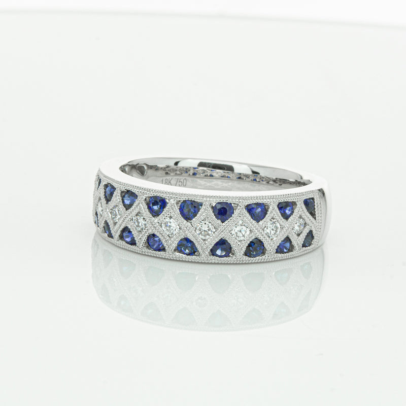 18ct White Gold Sapphire & Diamond Honour Band-Ring-Walker & Hall