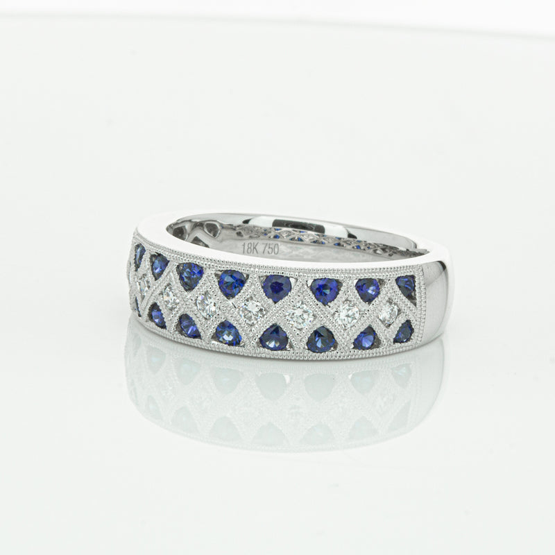 18ct White Gold Sapphire & Diamond Honour Band-Ring-Walker & Hall