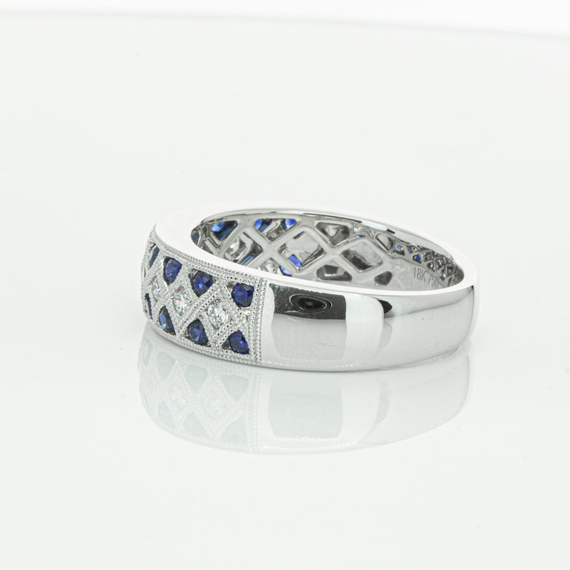 18ct White Gold Sapphire & Diamond Honour Band-Ring-Walker & Hall