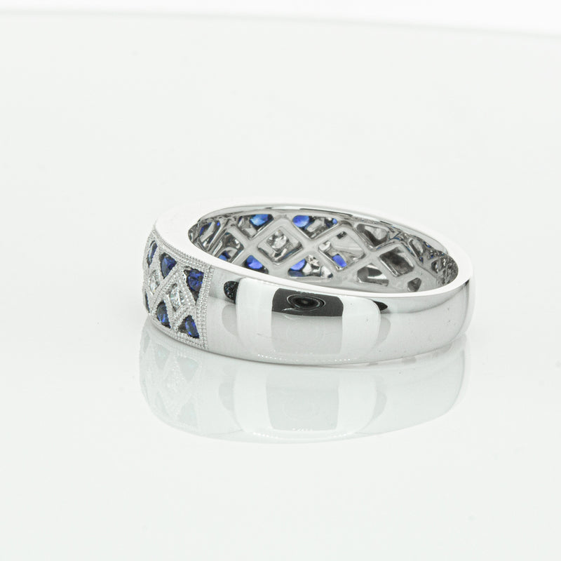 18ct White Gold Sapphire & Diamond Honour Band-Ring-Walker & Hall