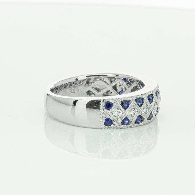 18ct White Gold Sapphire & Diamond Honour Band-Ring-Walker & Hall