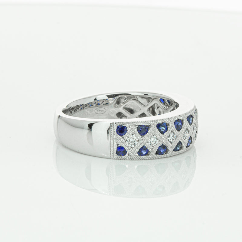 18ct White Gold Sapphire & Diamond Honour Band-Ring-Walker & Hall