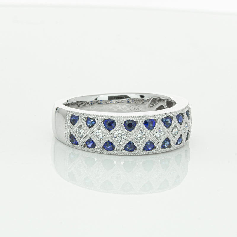18ct White Gold Sapphire & Diamond Honour Band-Ring-Walker & Hall