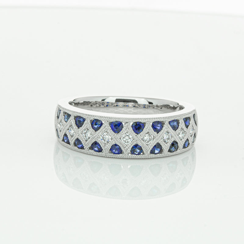 18ct White Gold Sapphire & Diamond Honour Band-Ring-Walker & Hall