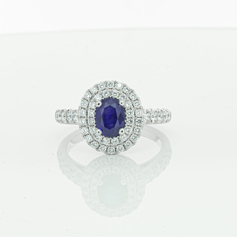 18ct White Gold 1.19ct Sapphire & Diamond Rosa Ring-Ring-Walker & Hall