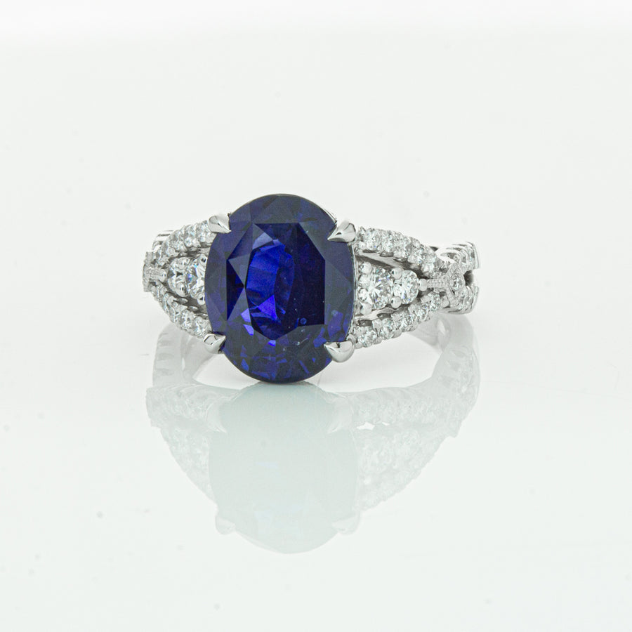 18ct White Gold 5.71ct Sapphire & Diamond Ring - Ring - Walker & Hall