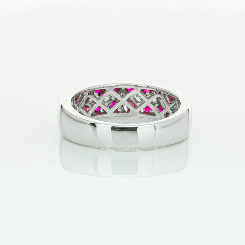 18ct White Gold Ruby & Diamond Honour Band-Ring-Walker & Hall
