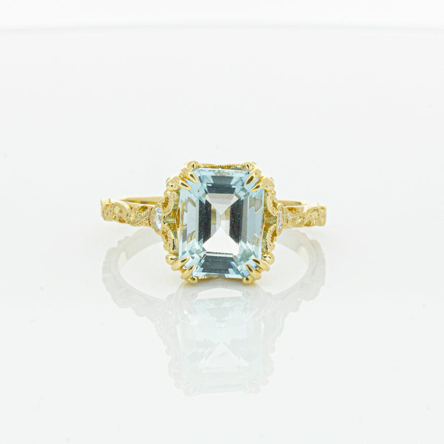 18ct Yellow Gold Aquamarine & Diamond Romanov Ring - Ring - Walker & Hall