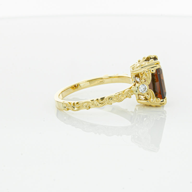 18ct Yellow Gold Garnet & Diamond Romanov Ring-Ring-Walker & Hall