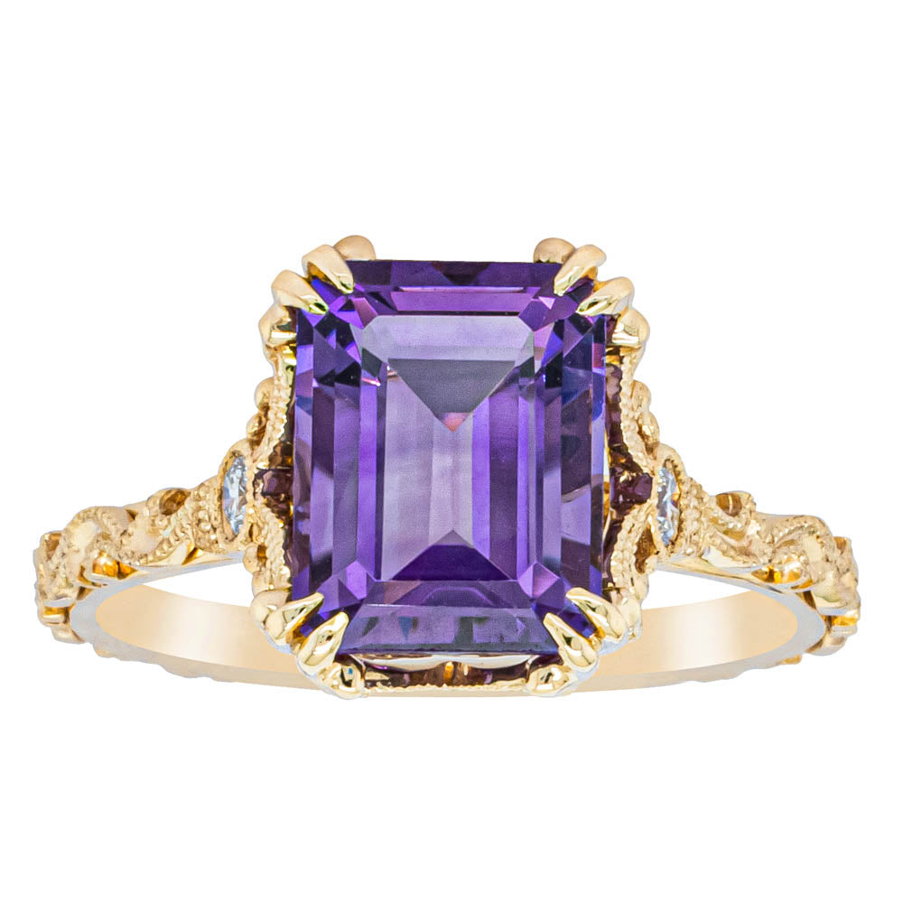 18ct Yellow Gold Amethyst & Diamond Romanov Ring - Ring - Walker & Hall