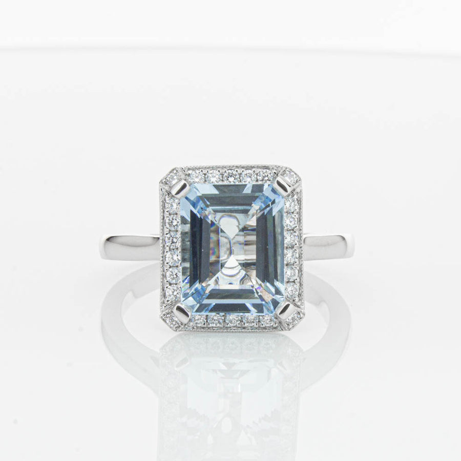 18ct White Gold 2.55ct Aquamarine & Diamond Empire Ring - Ring - Walker & Hall