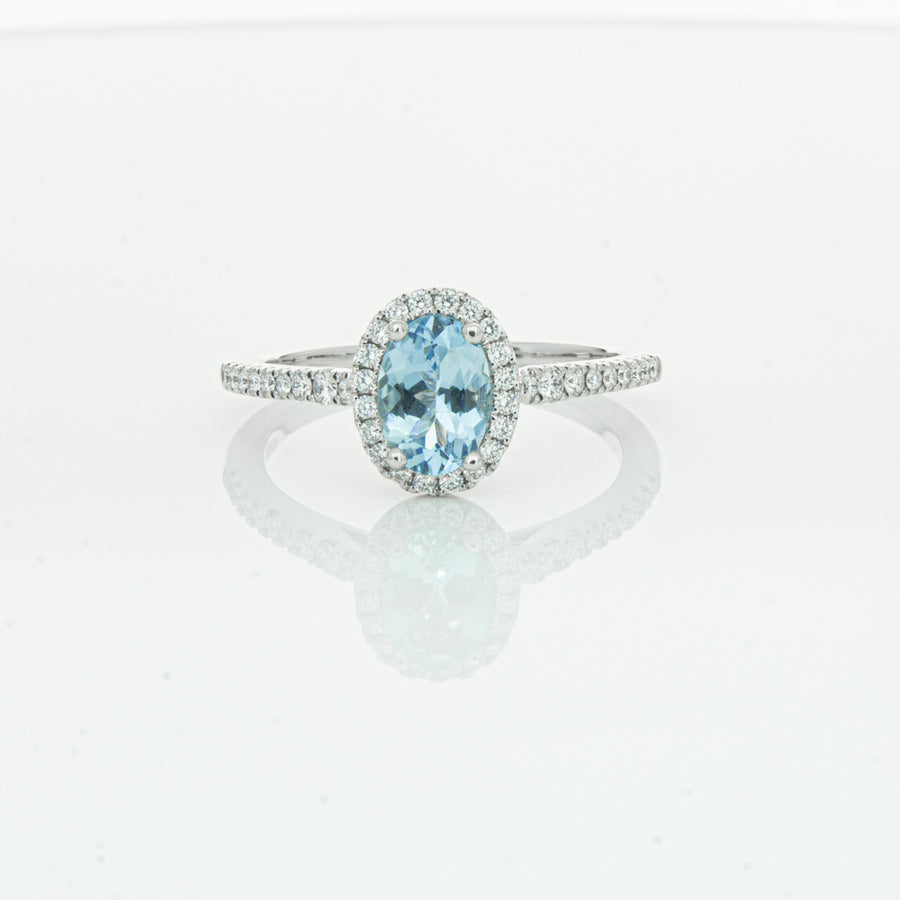 18ct White Gold .74ct Aquamarine & Diamond Mini Sierra Ring - Ring - Walker & Hall