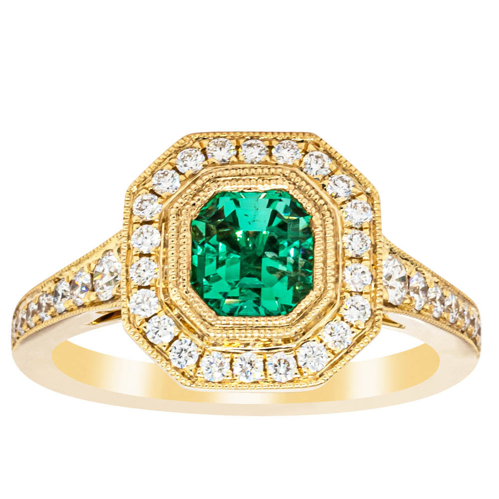 18ct Yellow Gold 1.19ct Emerald & Diamond Ring - Ring - Walker & Hall