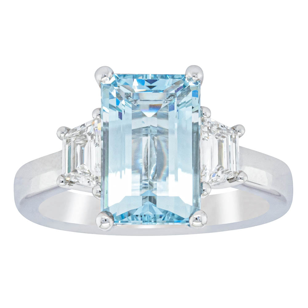 18ct White Gold 2.94ct Aquamarine & Diamond Ring - Ring - Walker & Hall