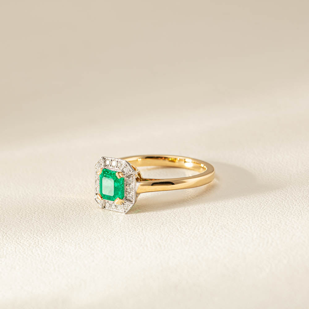 18ct Yellow Gold .81ct Emerald & Diamond Empire Ring - Ring - Walker & Hall