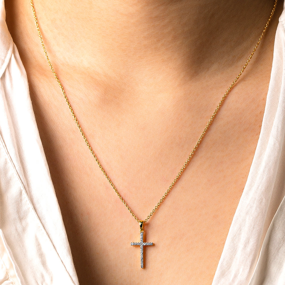 9ct Yellow Gold Diamond Cross Pendant Walker Hall