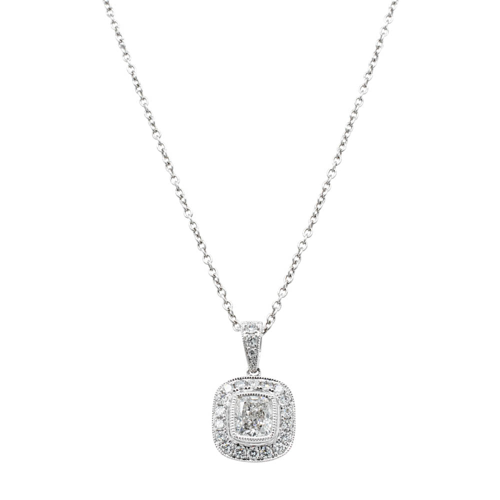 18ct White Gold .56ct Diamond Halo Pendant - Necklace - Walker & Hall