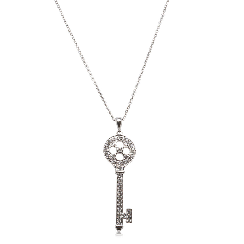 18ct White Gold .36ct Diamond Key Pendant - Walker & Hall