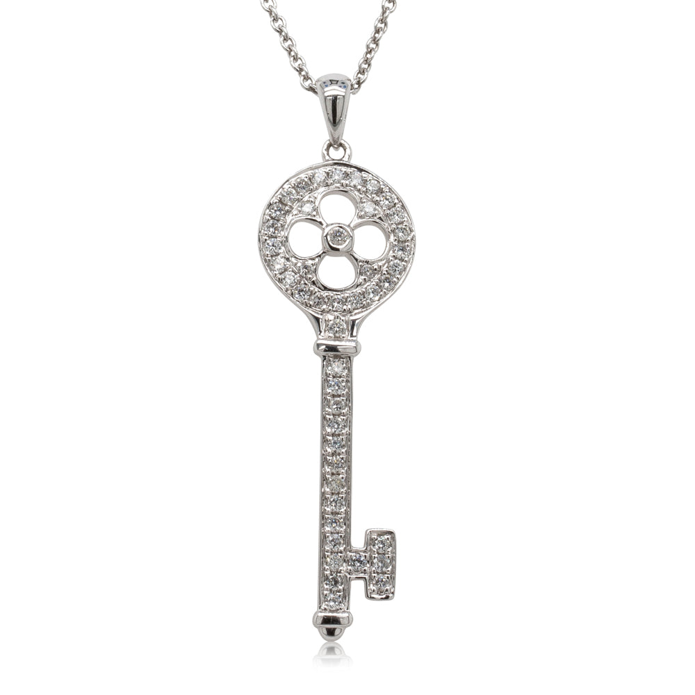 18ct White Gold .36ct Diamond Key Pendant - Walker & Hall