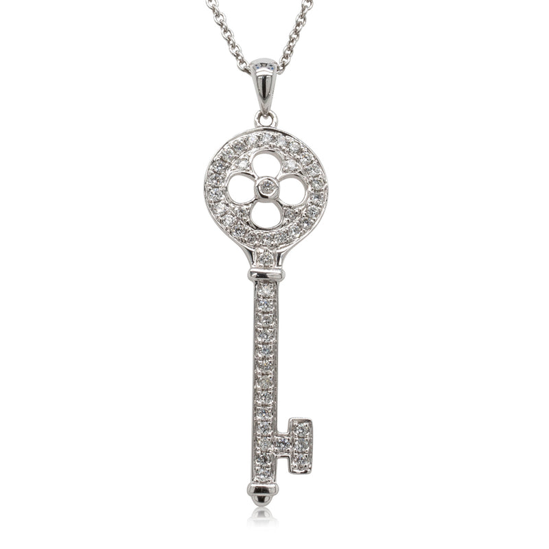 18ct White Gold .36ct Diamond Key Pendant - Walker & Hall