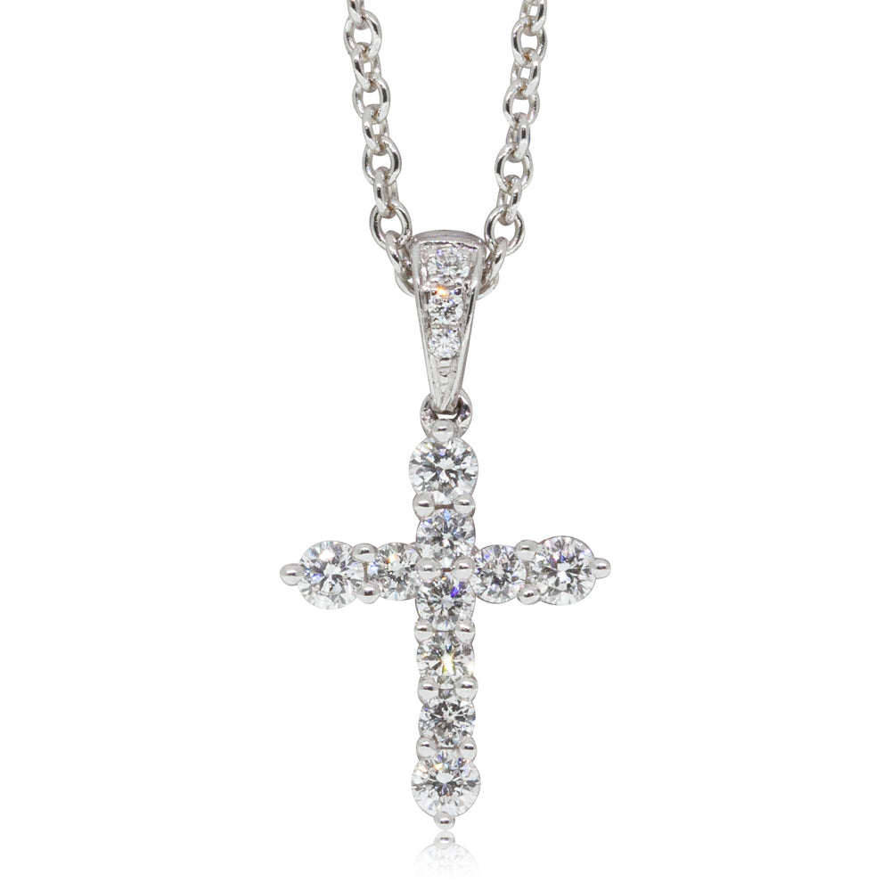 18ct White Gold .24ct Diamond Cross Necklace Walker Hall