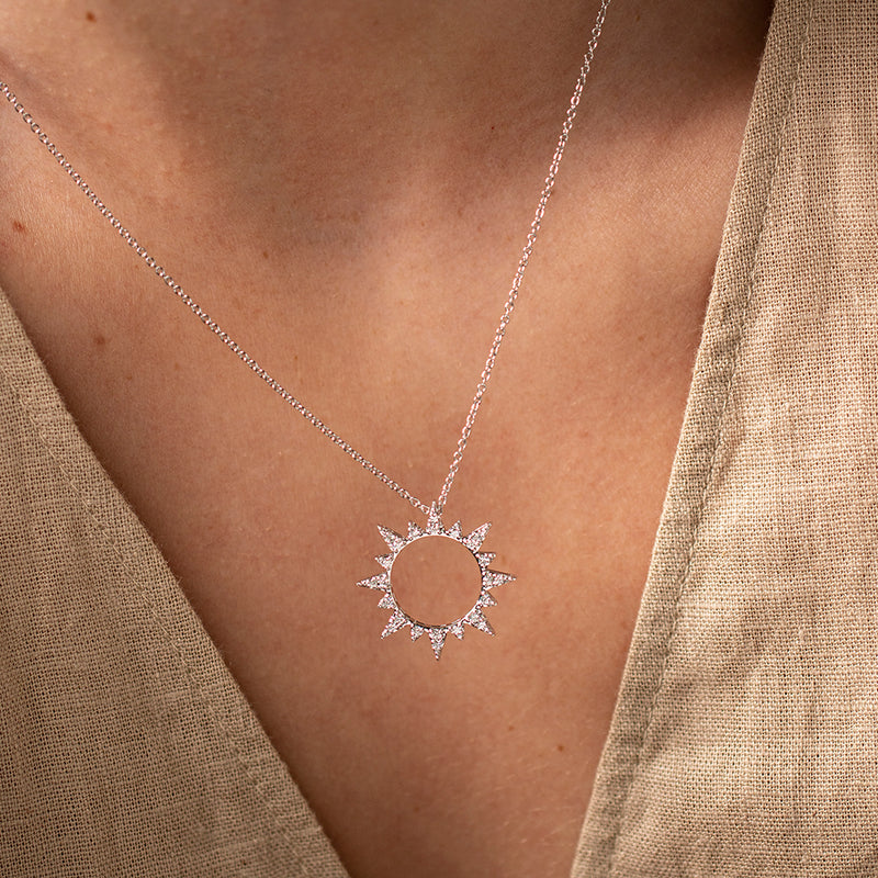 14ct White Gold Diamond Sol Necklace-Necklace-Walker & Hall