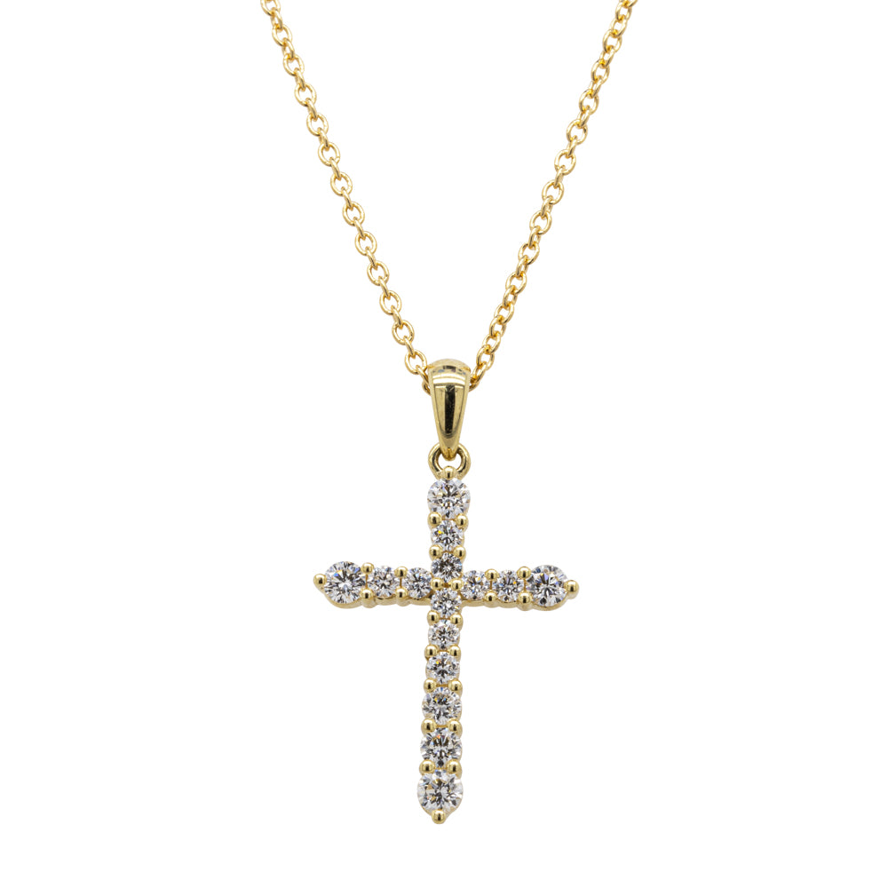 18ct Yellow Gold .43ct Diamond Cross Pendant - Walker & Hall