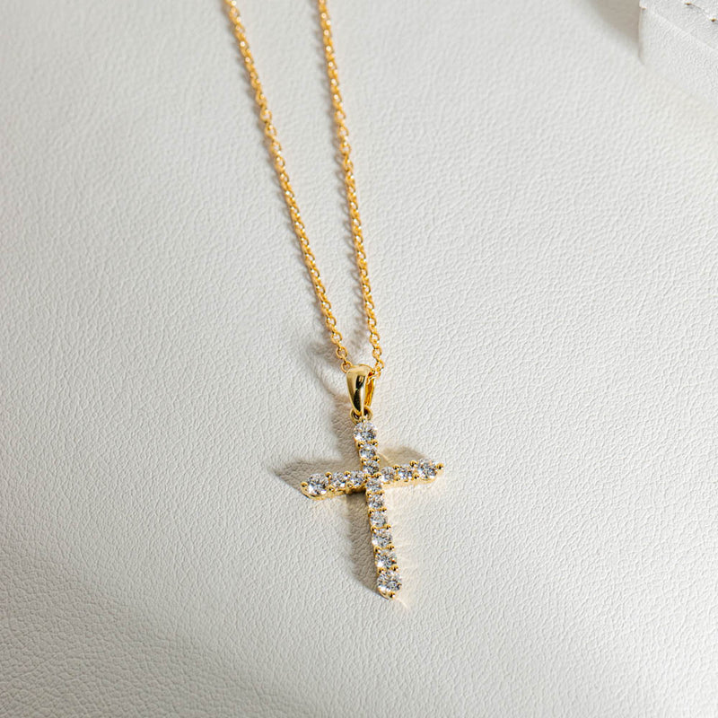 18ct Yellow Gold .43ct Diamond Cross Pendant - Walker & Hall