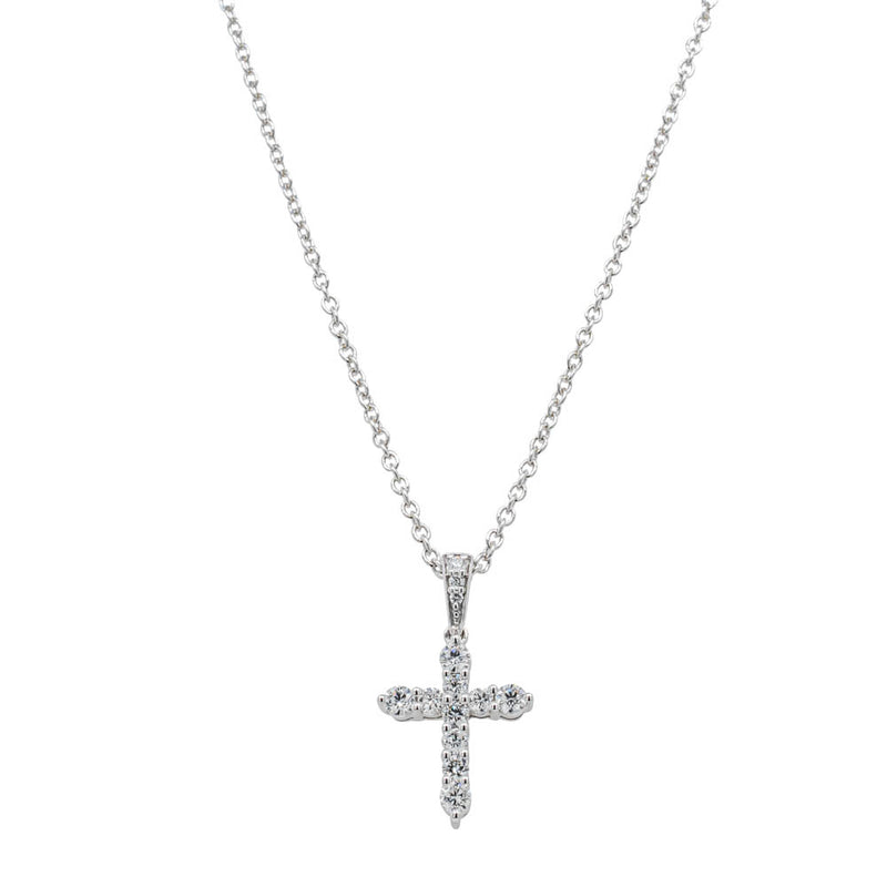 18ct White Gold .24ct Diamond Cross Pendant - Necklace - Walker & Hall