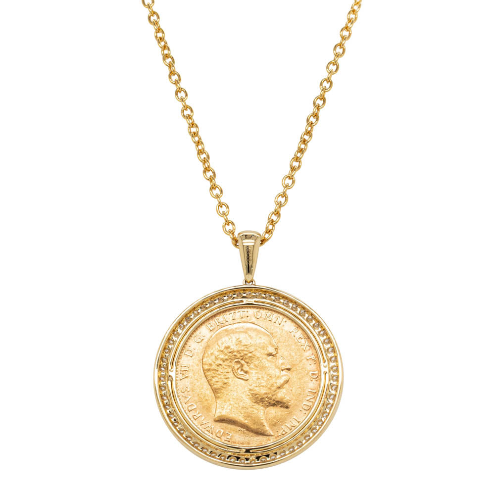14ct Yellow Gold .47ct Diamond Sovereign Pendant Walker Hall