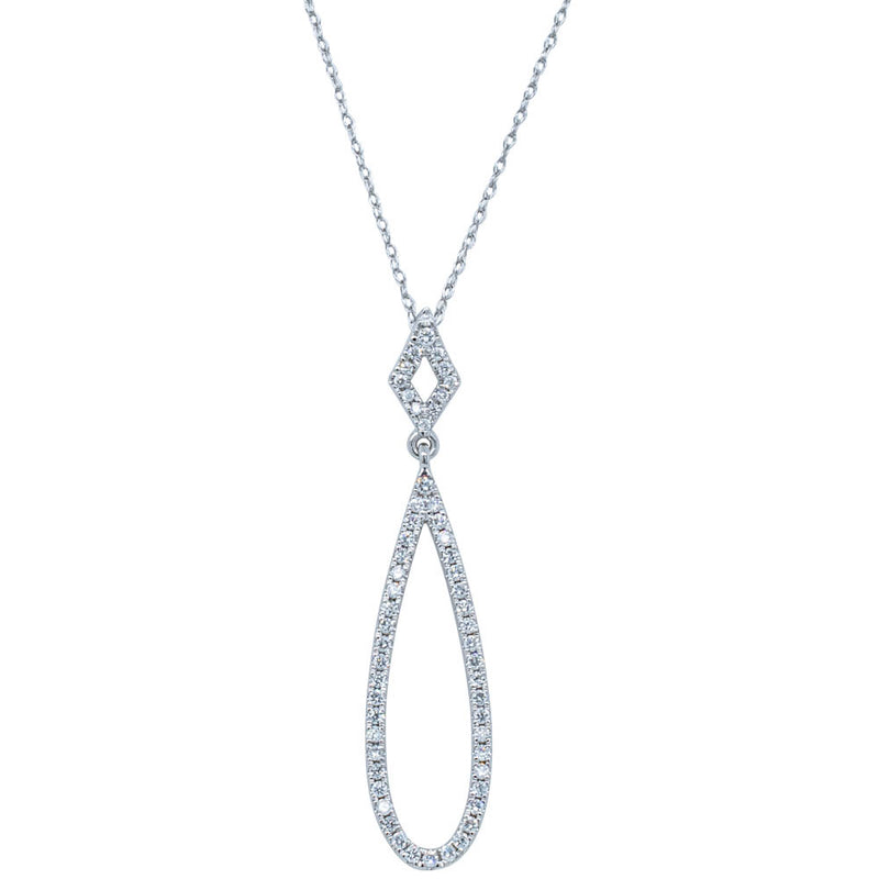 18ct White Gold .32ct Diamond Drop Pendant - Necklace - Walker & Hall